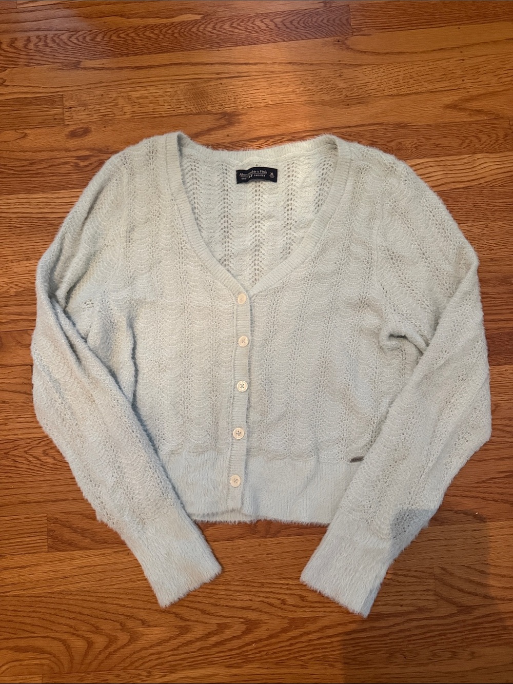 Abercrombie & Fitch Light Blue V-Neck Button Cable Cardigan